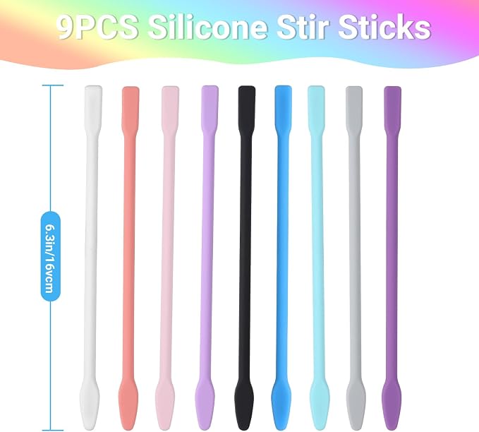 Gartful 9 Colors Large Silicone Stir Sticks, Reusable Epoxy Resin Mixing Sticks, Non-Stick Craft Stirring Rods for Paint Mixing, Glitter Tumblers, Liquid Art Supplies, DIY Crafts Tools
