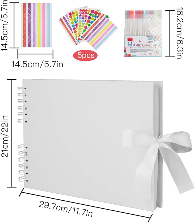 80 Pages Scrapbook Album with 15 Metallic Markers,Craft Paper Photo Album for Wedding and Anniversary, Family DIY Scrapbook Accessories with Scrapbooking Stickers Corners,White