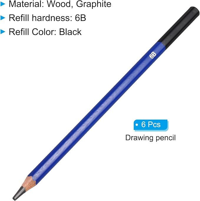 PATIKIL 6B Drawing Pencils for Sketching, 6PCS Sketch Pencils for Drawing Art Pencils Graphite Wood Pre-sharpened for Drawing Sketching Artists, 6B Pencils