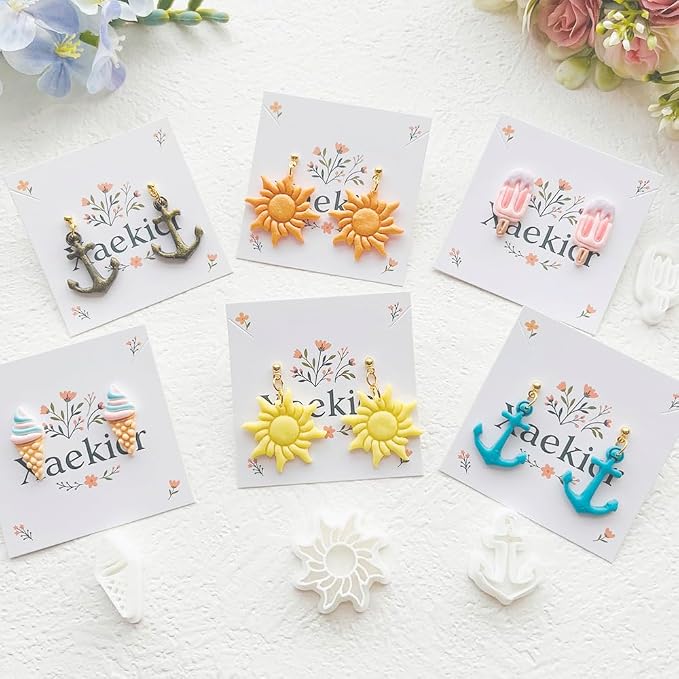 Nautical & Summer Fun Polymer Clay Cutters Set - 9pcs Coastal Shapes Including Lighthouse, Anchor, Ship Wheel, Ice Cream & Sunglasses for DIY Earring Jewelry, Soft Clay Crafts & Scrapbooking