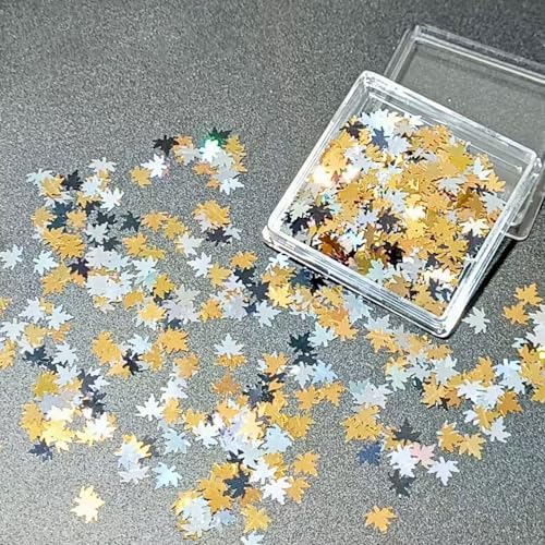 Multicolor Glitter Maple Leaves Sequins Accessories for DIY Journal, Shiny PVC Maple Leaves Confetti for Party Decorations, Mini Leaf Sequins Accessories for Drawing Notebooks. Black Silver Gold