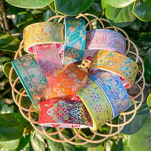 12 Rolls Vintage Washi Tape Set, Gold Foil Decorative Masking Tape for Scrapbooking, Journal, Planner, DIY Crafts, Gift Wrapping