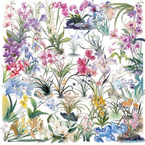 50 Pack Boho Wildflower Transparent Stickers - Waterproof PET Scrapbook Stickers for Journal, Guitar, Laptop, Phone Case - Ins Aesthetic Botanical Decals