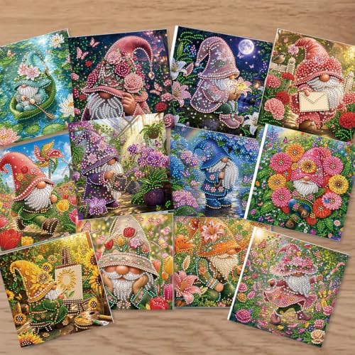 POETRYDRAW DIY Diamond Art Painting Greeting Card Kit, Creative Craft Set for Card Making，Garden Goblin
