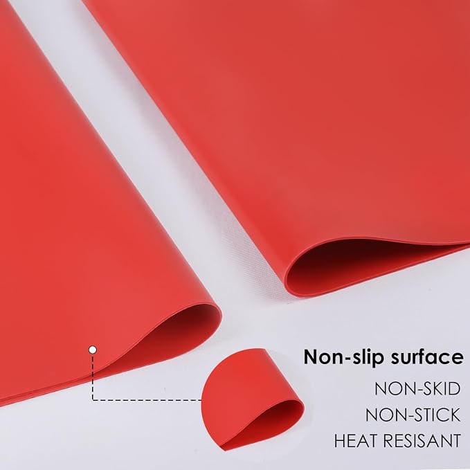 Extra Large Silicone Mats for Kitchen Counter, Food Grade Silicone Placemats for Kids, Nonstick Silicone Mat for Baking Crafts, Heat Resistant Pastry Mats for Rolling Dough Nonslip, 28''x15.7'' Red