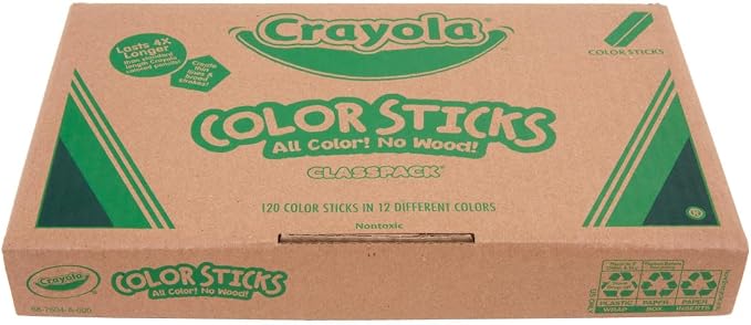 Crayola Color Sticks (120ct), 12 Colors, Teacher Supplies for Classrooms, Woodless Colored Pencils Bulk Classpack, Coloring Pencils for Kids