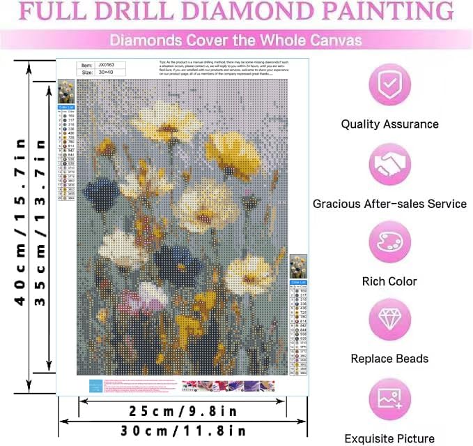 KYOQFVN Wild Flowers Round Diamond Painting Kits - Full Diamond Art Kits for Adults, DIY Diamond Gem Art Painting Kits for Home Wall Decor 12x16 inch