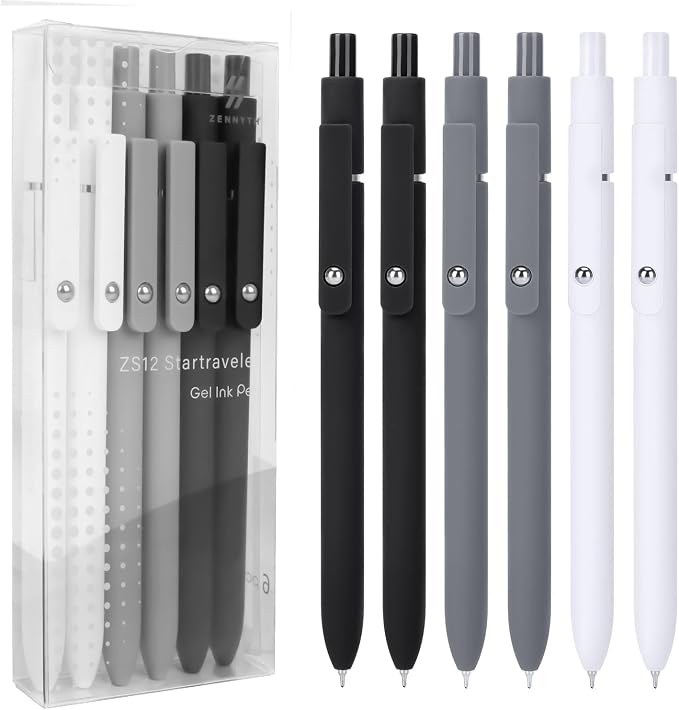 FIOVER Gel Pens 6pcs 0.5mm Fine Point Black Ink Quick Dry Pens