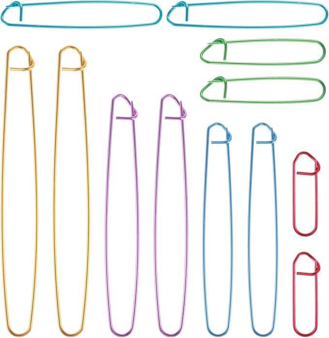 12 Pcs Knitting Stitch Holder 6 Size Colorful Aluminum Yarn Stitches Holder Set Knitting Crochet Practical Tools Safety Pins Stitch Markers for Crocheting Manual DIY Blankets Project
