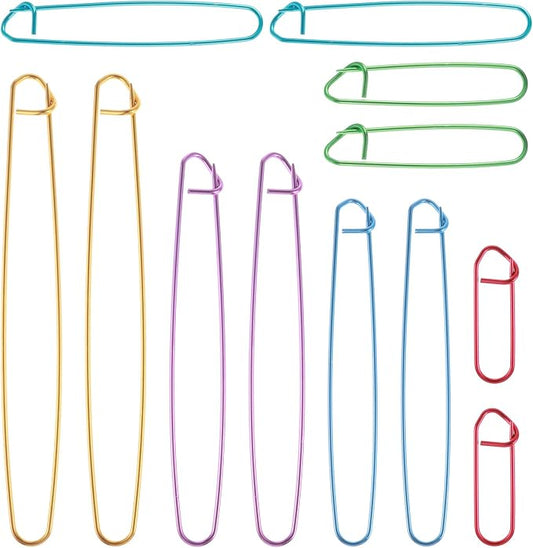 12 Pcs Knitting Stitch Holder 6 Size Colorful Aluminum Yarn Stitches Holder Set Knitting Crochet Practical Tools Safety Pins Stitch Markers for Crocheting Manual DIY Blankets Project