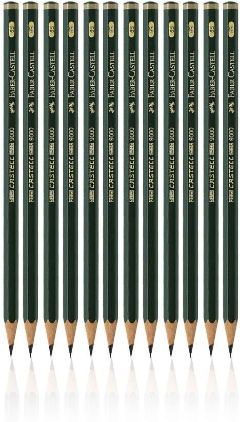 Faber-Castell pencils, Castell 9000 Artist graphite 6B pencils for sketch, drawing, shading, art supplies - box of 12