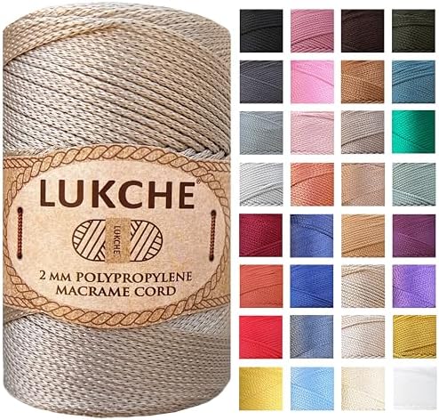 Polyester Macrame Cord 2mm x 251 Yards, 100% Polypropylene Premium Macrame Rope, Colorful Yarn Crochet Macrame Bag Craft for Wall Hangers, Bags, Bottom Plates, Carpets (Latte) 1, 2MM-MCRM
