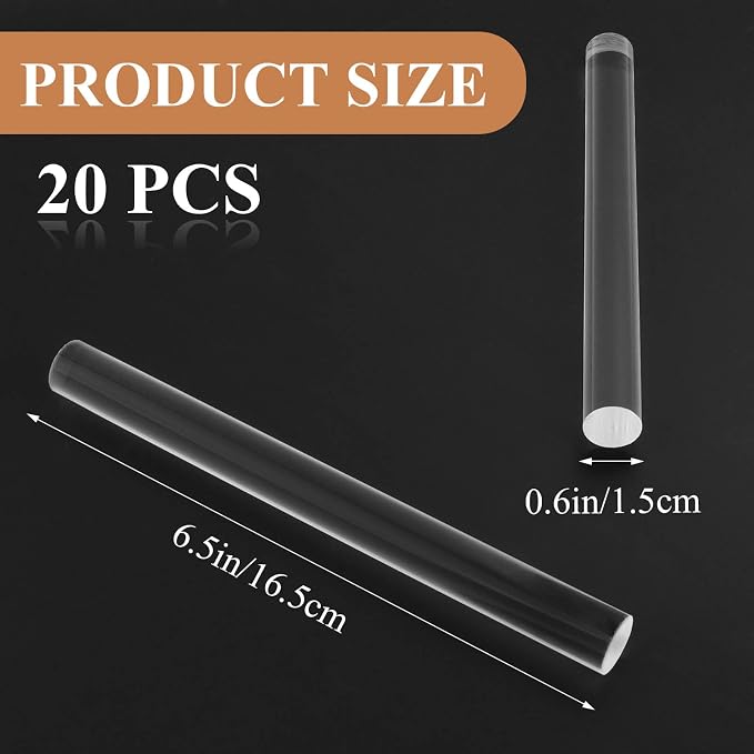 20 Pcs Acrylic Clay Roller, 6.5 Inch Round Tube Roller Pin Plastic Rolling Pin Clear Clay Bar Bulk for DIY Handmade, Art Craft DIY