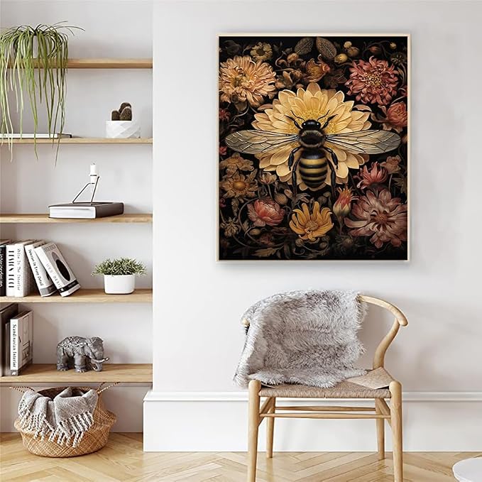 Artunion Bee Paint by Numbers Kit for Adults,Flower Paint by Number Kits, DIY Oil Painting Paint by Number Kits on Canvas Arts Craft for Home Wall Decor 16x20 Inch