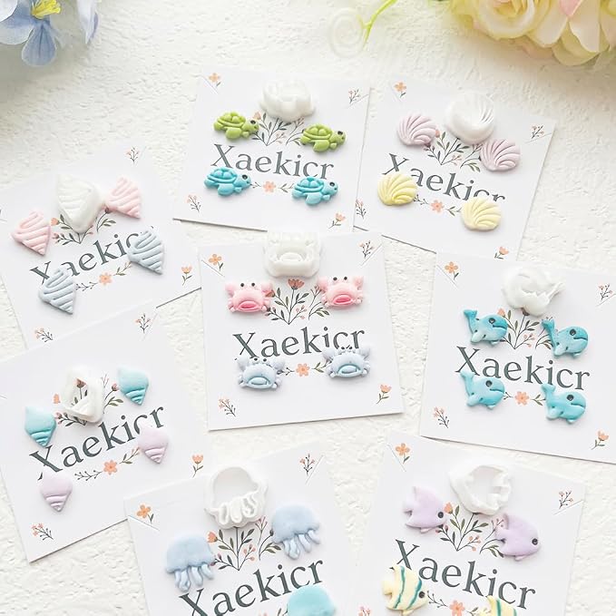 Ocean Life Polymer Clay Cutters Set - 12pcs Sea Creatures Shapes Including Starfish, Jellyfish, Seashell, Turtle, Crab & Palm Tree for DIY Earring Jewelry, Scrapbooking & Miniature Decor