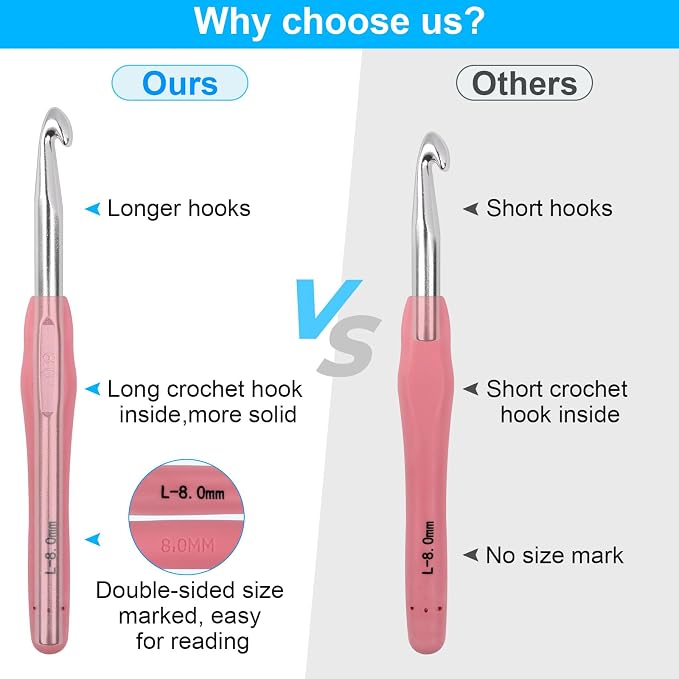 Large Crochet Hooks 5 Sizes Crochet Hook Set, 29 Pack Yarn Needle Kits for Beginners, Knitting Needles with Ergonomic Handles for Arthritic Hands, 6.5mm 7.0mm 8.0mm 9.0mm 10.0mm Crochet Needle Kit