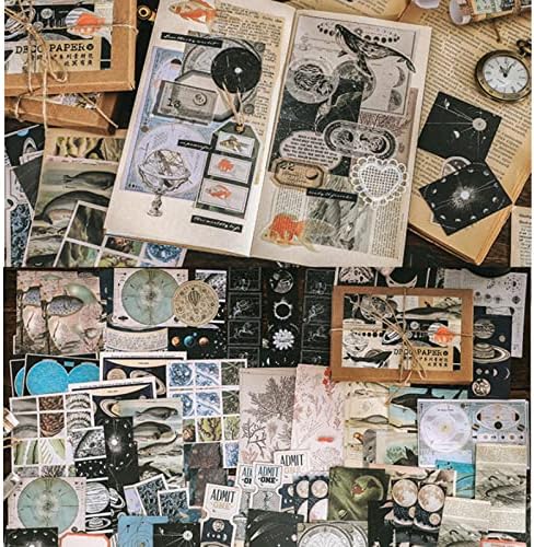 Esweny 200 Pieces Vintage Ephemera Scrapbooking Supplies Pack for Journaling, Decoupage Paper Scrapbook Stickers Kit for Junk Journal Planners Collage Craft Notebooks Album (Space and Sea)