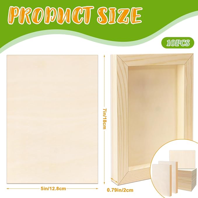 FSWCCK 10 Pack 5 x 7 inch Wood Panel Boards, Unfinished Wood Canvas Panels for Crafts, Painting Canvas, DIY Art Projects, Pouring, Arts Use with Oils, Acrylics