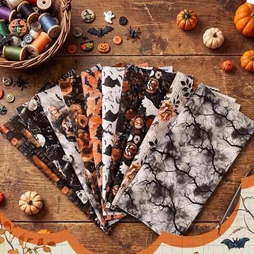 HunnmingRe 20 Pcs 10''x10'' Spooky Halloween Quilting Fabric Squares
