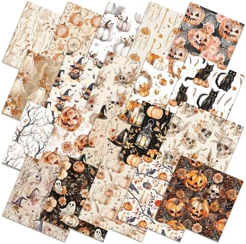 HunnmingRe 20 Pcs 10''x10'' Fall Halloween Quilting Fabric Squares