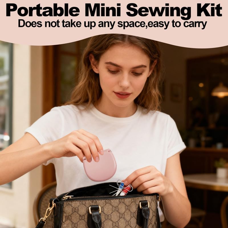 REROON 8 Pack Mini Travel Sewing Kit for Adult & Kid | Portable Sewing Box Kit Bulk | Small Emergency Repair Set with Thread Scissors Needle for Travel, Beginner DIY Handcraft | Pink + Green