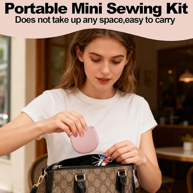 REROON 2 Pack Mini Travel Sewing Kit for Adult & Kid | Portable Sewing Box Kit Bulk | Small Emergency Repair Set with Thread Scissors Needle for Travel, Beginner DIY Handcraft | Pink + Green