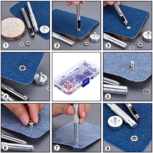 200 Set Grommet Eyelet Kit, 1/4 in, 4 Colors, with Install Tool Kit