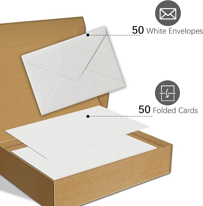 50 Pack Foldable Blank Watercolor Cards with Envelopes 4 x 6 Inch