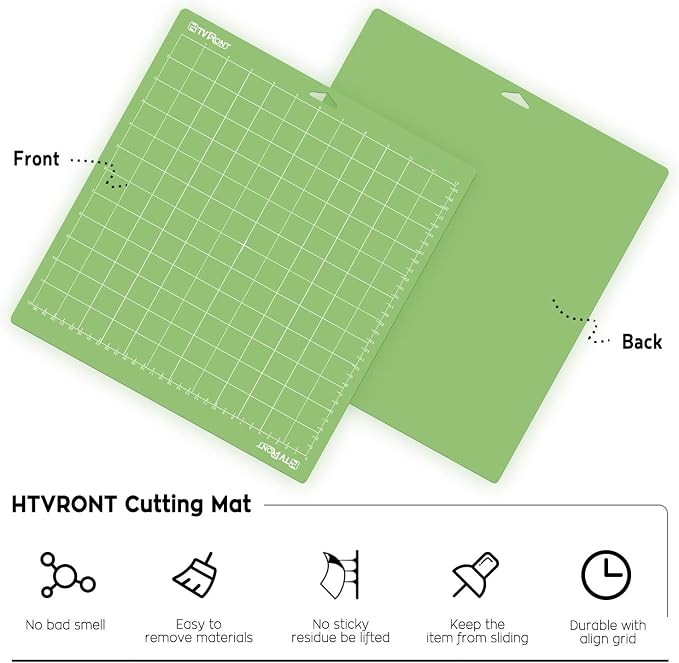 HTVRONT Standard Stickness Cutting Mats, 12x12, 5 Pack | Compatible with Cricut Maker 3/Maker 4/Maker/Explore 3/4/5/Air 2/One, Standard Adhesive Sticky, Green