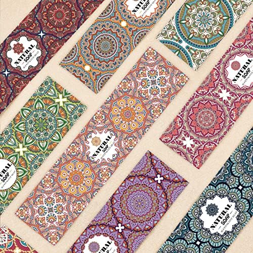 PH PandaHall 90pcs Soap Packaging Paper Mandela Floral, 9 Styles Soap Wrapper Soap Wrap Paper Tape Vertical Soap Paper Tag Soap Sleeves Covers for Homemade Soap Bar Packaging, 8.2 Inch Long