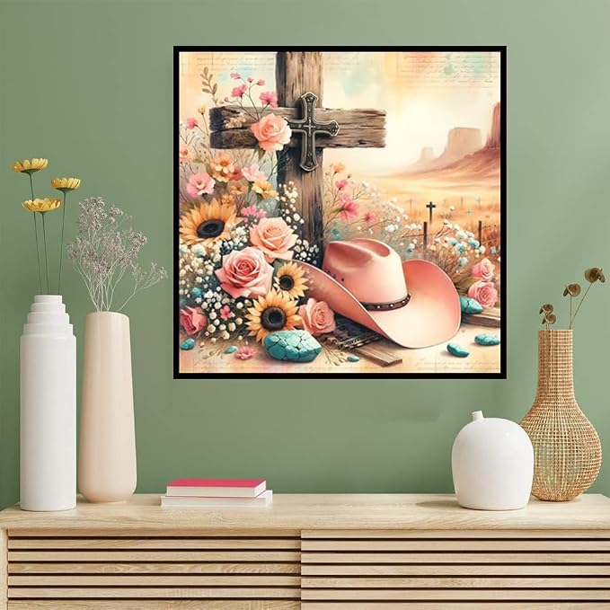 Benjenes Cross Diamond Art Kits for Adults, Western Diamond Painting Kits