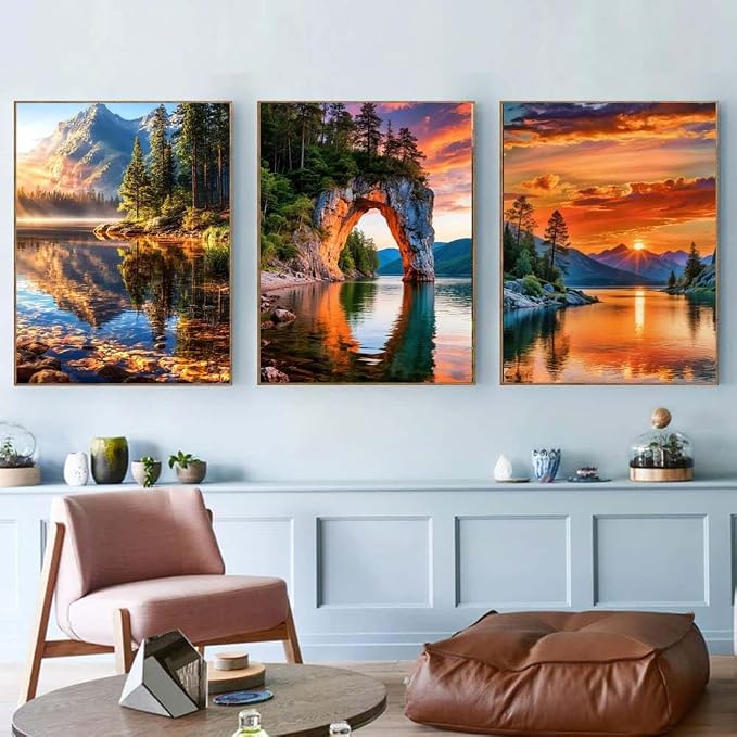Apcufir 6 Pack Diamond Painting Kits for Adults,Landscape Diamond Art Kits for Beginners,Waterfall and Sunset Relaxing Diamond Dots Gem Art for Home Wall Decor 12X16 Inch