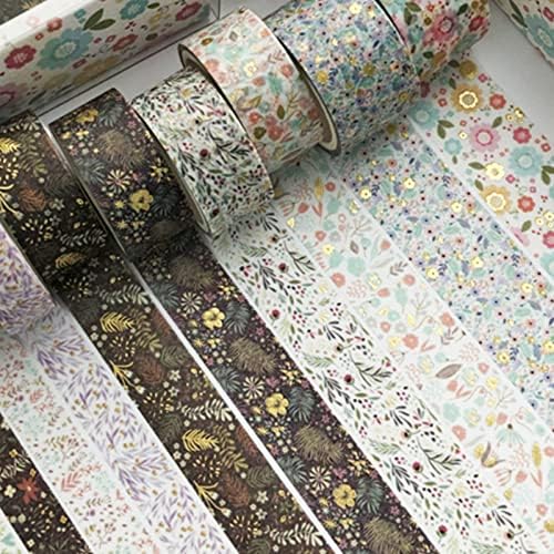 Creative Washi Tape Set 10 Rolls Gold Foil Print Decorative Masking Tapes for Arts, DIY Crafts, Journals, Planners, Scrapbook, Wrapping (Garden Maze)