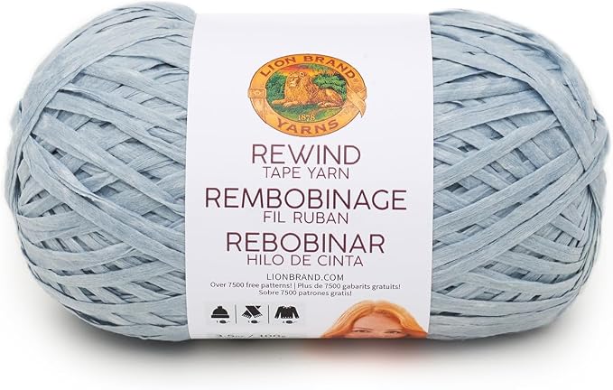 Lion Brand Yarn, Rewind Bulky Flat Tape Yarn for Crochet, Knitting and Crafts, Marbles, 1 Pack, Soft Fiber for Bags, Summer Hats, and Shawls, Blue Grey