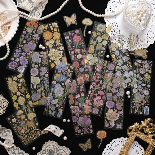 200pcs Aesthetic Botanical Stickers,PET Decals for Journal Scrapbook