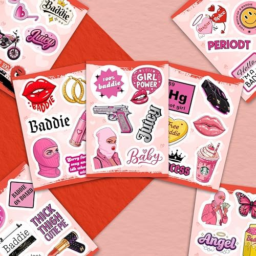 100Pcs Baddie Stickers Aesthetic for Laptop - Baddie Gifts, Party Supplies & Decoration - Waterproof Vinyl Stickers and Decals - Gift for Women & Men