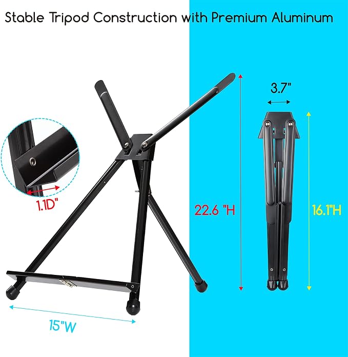 MEEDEN 4pcs Tabletop Easels: Metal Easel Stand for Painting & Display | Aluminum Desktop Art Easel - Foldable Portable Tripod Stand for Canvas, Paintings, Photos, Books, Signs, Poster