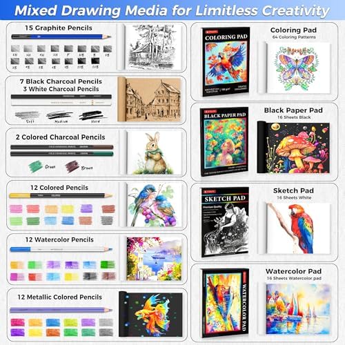 133 Pack Drawing Set Sketching Kit, Pro Art Supplies Sketch Pencils Set