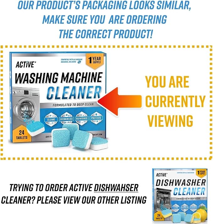 Washing Machine Cleaner Descaler 24 Pack - Deep Cleaning Tablets For HE Front Loader & Top Load Washer, Septic Safe Eco-Friendly Deodorizer, Clean Inside Drum and Laundry Tub Seal - 12 Month Supply