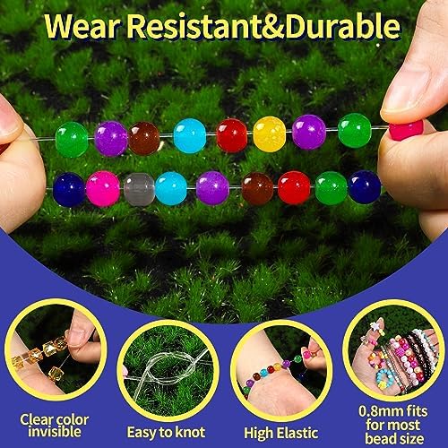 FANDAMEI 0.8mm Elastic Strings for Bracelets, Crystal Stretch Bead Cord for Jewelry Making, Clear Stretchy Elastic String Cord for Beading, Transparent Thread for Bracelet Necklace Making