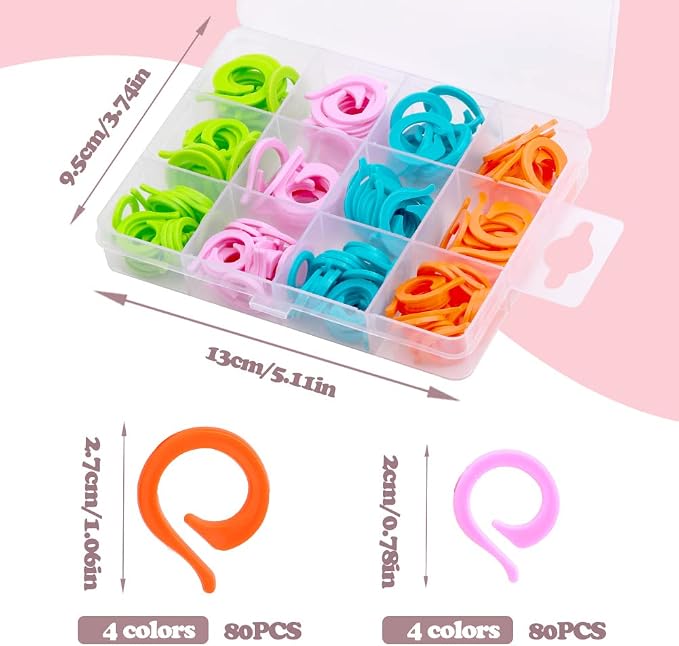 LUNARM Stitch Markers for Crocheting Knitting 160pcs Crochet Stitch Markers | 2 Sizes Knitting Stitch Markers for Finer & Bulky Yarns, Multiple Colors for Lace Shawls,Looms Sewing, Reusable Storage Box