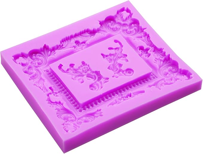 Victorian Ornate Picture Frame Silicone Mold, Frame Molds for Chocolate Purple Decorative Border Design for Resin Casting DIY Clay Fondant Crafts Supplies Vintage Pattern