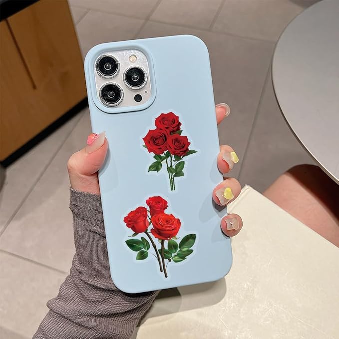 60 Pcs Red Rose PET Transparent Sticker | Self-Adhesive Scrapbooking Stickers Supplies Journal Stuffers for Card Making Letters DIY Water Bottles,Laptop,Guitar,Phone