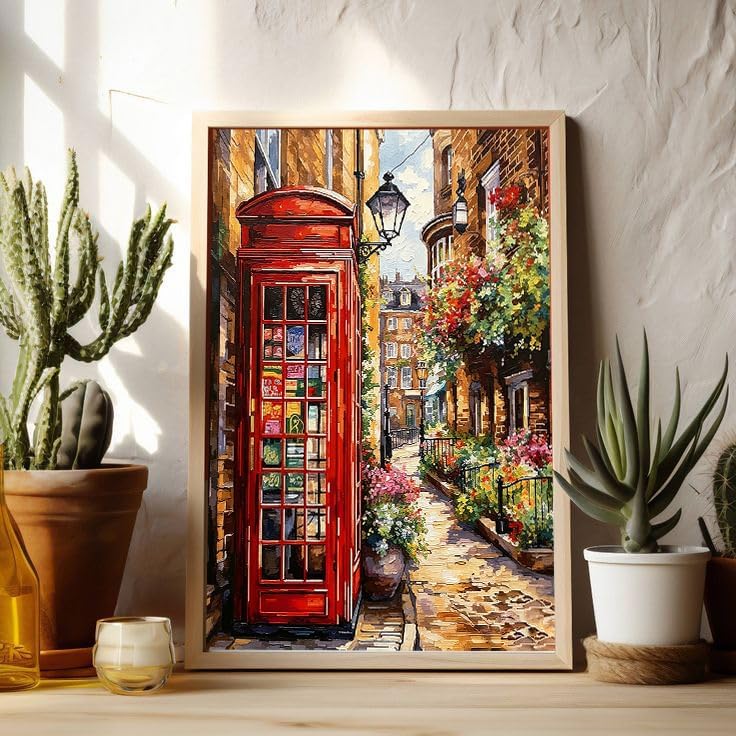 Retro phone booth Diamond Art Kits for Adults, Diamond Painting Kit Adults for Beginners, Round 5D DIY Dimond art,Full Drill Painting Kit Art and Crafts for Adults Home Wall Decor【11.8x15.7inch】