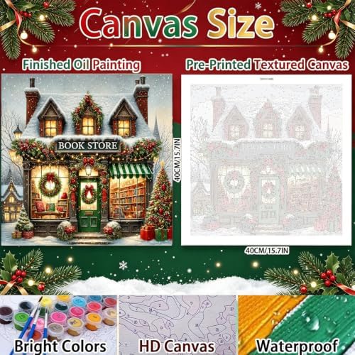 WULINHUAFA Christmas Paint by Numbers Adults Beginner 16x16 Inch | Bookstore Adult Paint by Number Kits, DIY Acrylic Oil Easy Painting by Numbers for Gifts Home Wall Decor Without Frame