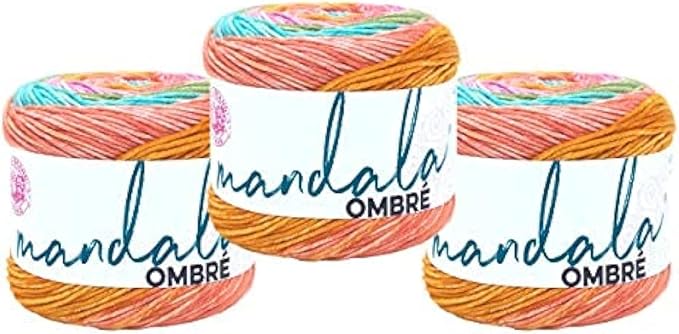 Lion Brand Yarn, Mandala Ombré Yarn, Tranquil, Rainbow Multicolor, 3 Pack | Variegated Yarn for Crochet, Knit, Crafts, Soft, Acrylic Fiber for Blankets, Worsted Weight Sweaters, Colorful Shawls