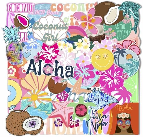 100Pcs Coconut Girl Stickers for Water Bottle and Laptop - Waterproof Vinyl Hibiscus Decals, Coconut Girl Gifts, Gifts for Women & Men