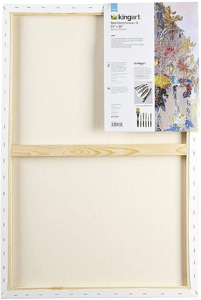 KINGART Stretched White Canvas Set – Rectangle, 24x36 Inch, 2-Pack – 100% Cotton, Triple Gesso Primed – 5/8" Profile Back-Stapled Artist Boards for Acrylic, Oil, Pouring, & Mixed Media Painting