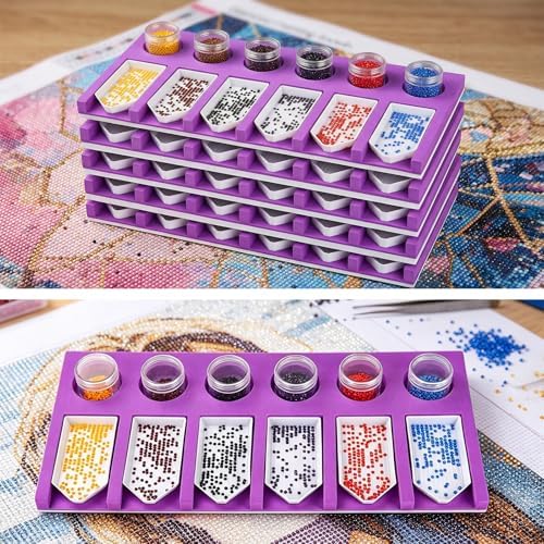 Accessories Tray Organizer, Purple 6 Slots Beads Sorting Tray, Storage Holder Tools for Glitter Rhinestones 5D Embroidery & DIY Crafts