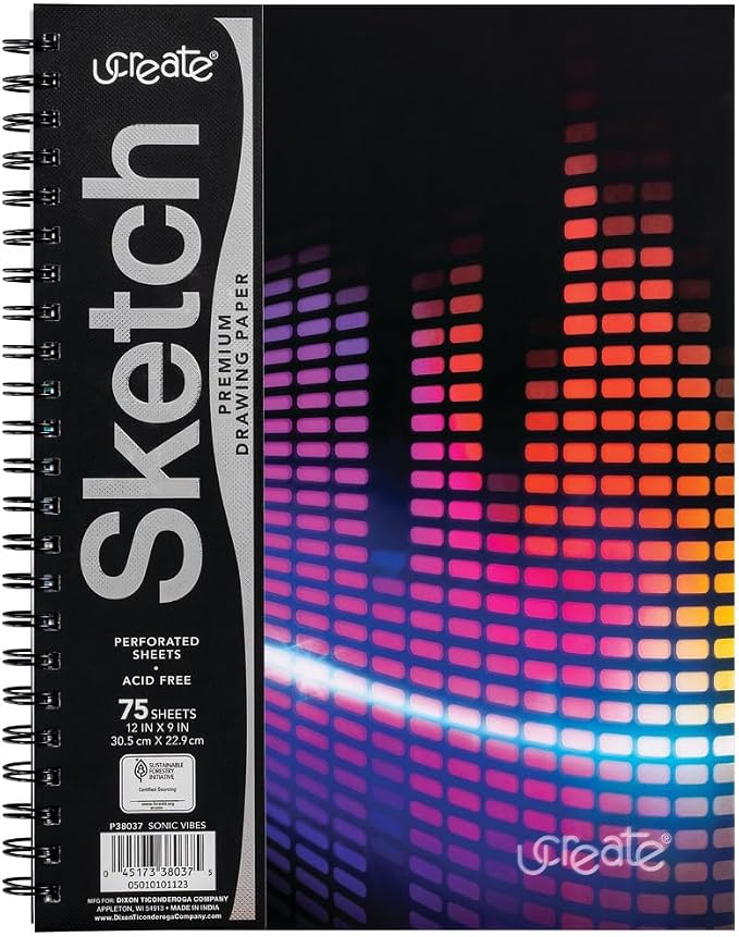 UCreate Fashion Poly Sketch Book, Sonic Vibes, 9" x 12", 1 Count | Supports classroom learning, crafts and creative activities